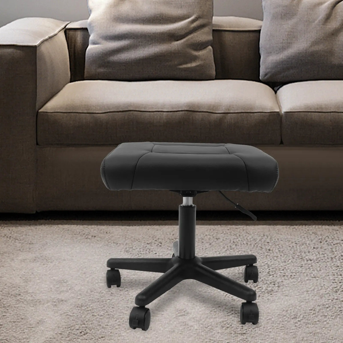 Modern Office Furniture PU Leather Under Desk Foot Rest - Size & Height-Adjustable, Sponge Padding, Nylon Frame, 360° Rotatable 5 Brake Wheels, Office Footstool, Max Load 100kg/220.46lbs