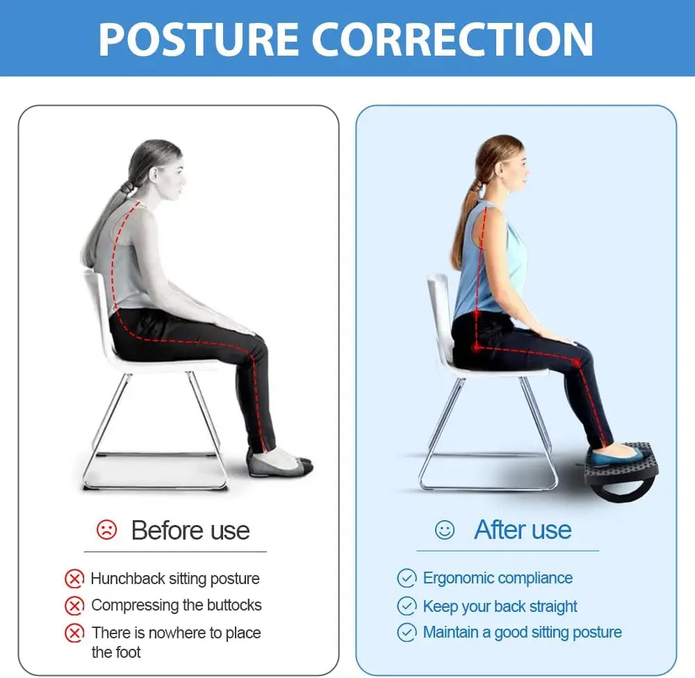Under Desk Footrest, Foot Rest for Under Desk at Work, Foot Stool for Office Desks, Small Rocking Footrest with Massage Roller&Portable Handle, Rest for
