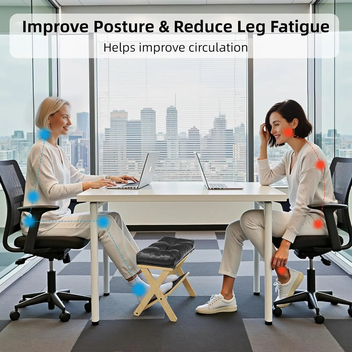 Sturdy Solid Wood Double-Step Under Desk Footrest for Adults - Office Computer Desk Accessory, Compact Ergonomic Furniture, Stable EVA Grip, Non-Slip Surface, Leg Relief, Posture Support, Assembly Required