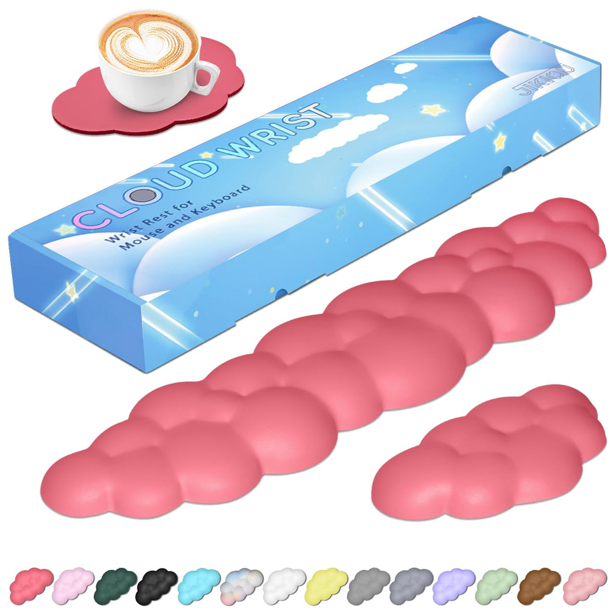 JIKIOU Upgrade Leather Cloud Wrist Rest for Keyboard and Mouse & Cup Pad