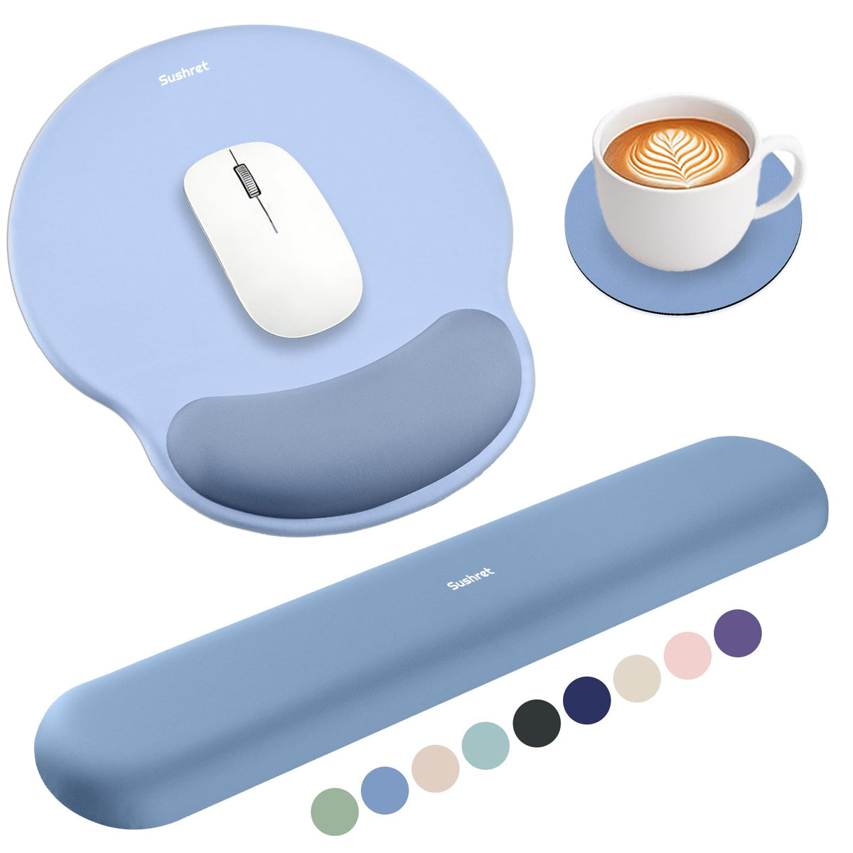 Sushret Mouse Pad and Keyboard Wrist Rest, 3-in-1 Gel Memory Foam Ergonomic Mouse Pad with Wrist Rest Set,Gaming Mousepad Arm Cushion Support for Computer Office Desk Accessories Cute Setup,Sage Green