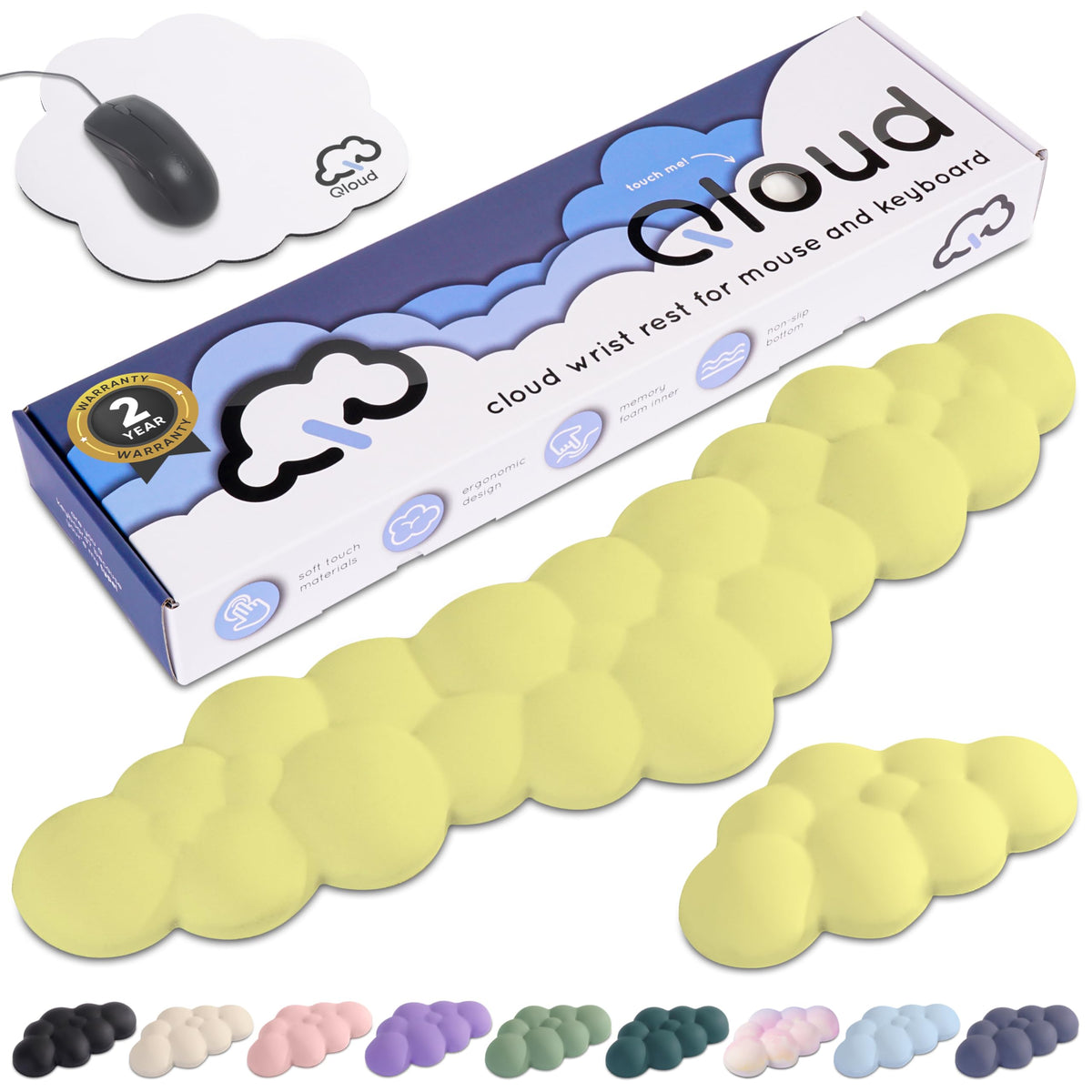 Cloud Keyboard Wrist Rest – Create-ables Qloud Cloud Wrist Rest for Computer Keyboard and Mouse, Ergonomic Memory Foam Wrist Pad with Non-Slip Base, Includes Cloud Mouse Pad – White