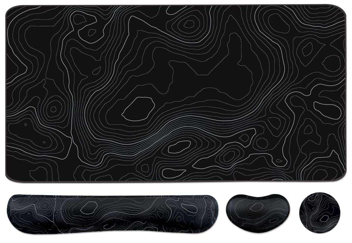 Large Mouse Pad and Keyboard Wrist Rest, Desk Pad for Keyboard and Mouse, 4-in-1 Large Gaming Mouse Pad with Wrist Support, Desk Mat for Home Office Study Game-Black