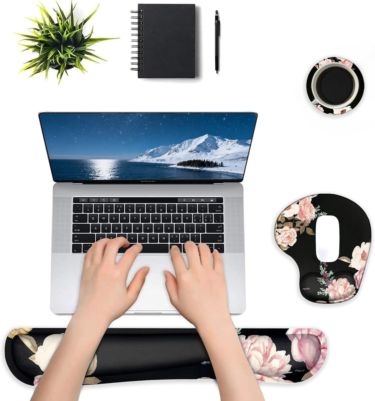 MOSISO Curved Wrist Rest Support for Mouse Pad&Keyboard Set, Black