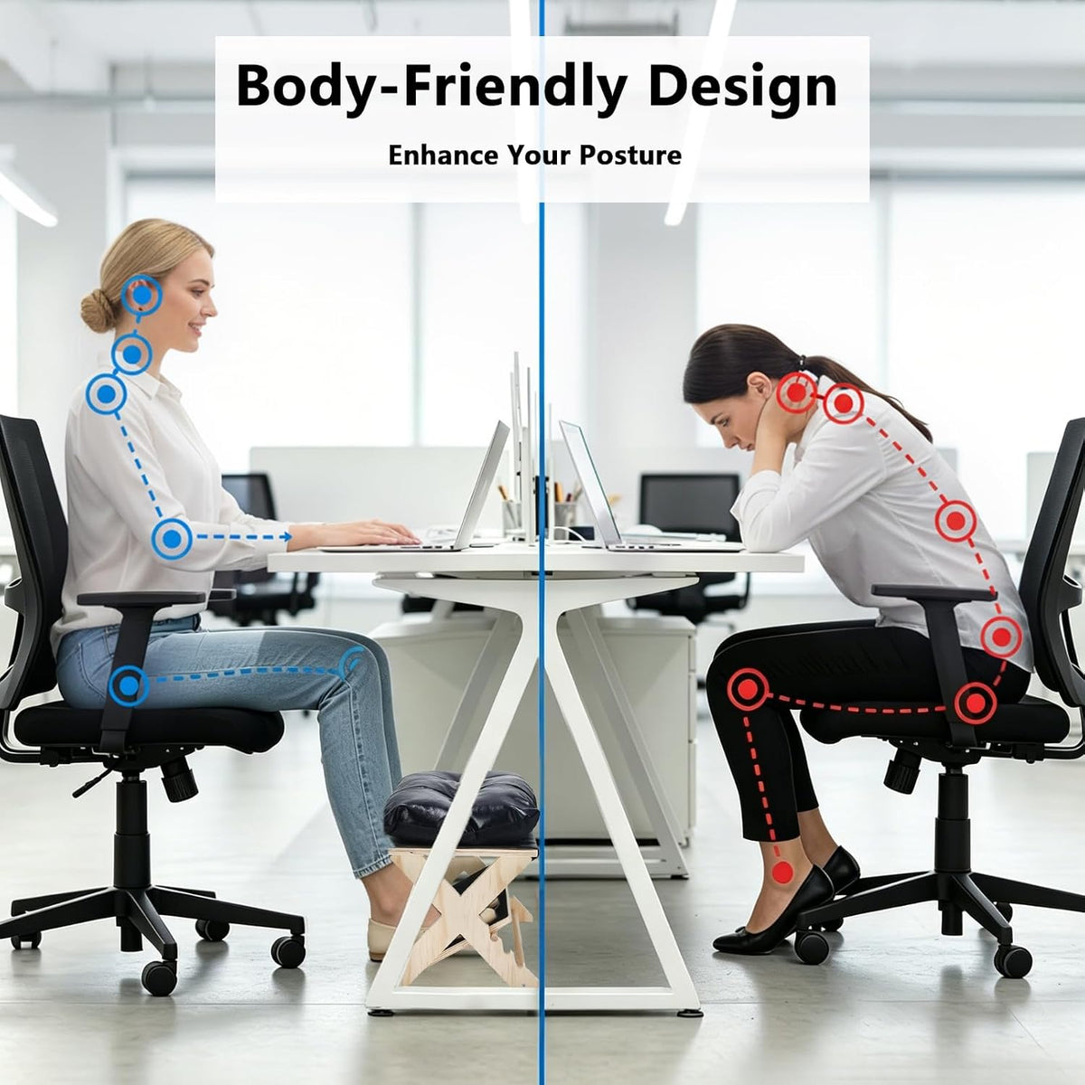 Under Desk Footrest Ergonomic Wooden Foot Stool Foot Rest with 3 Heights