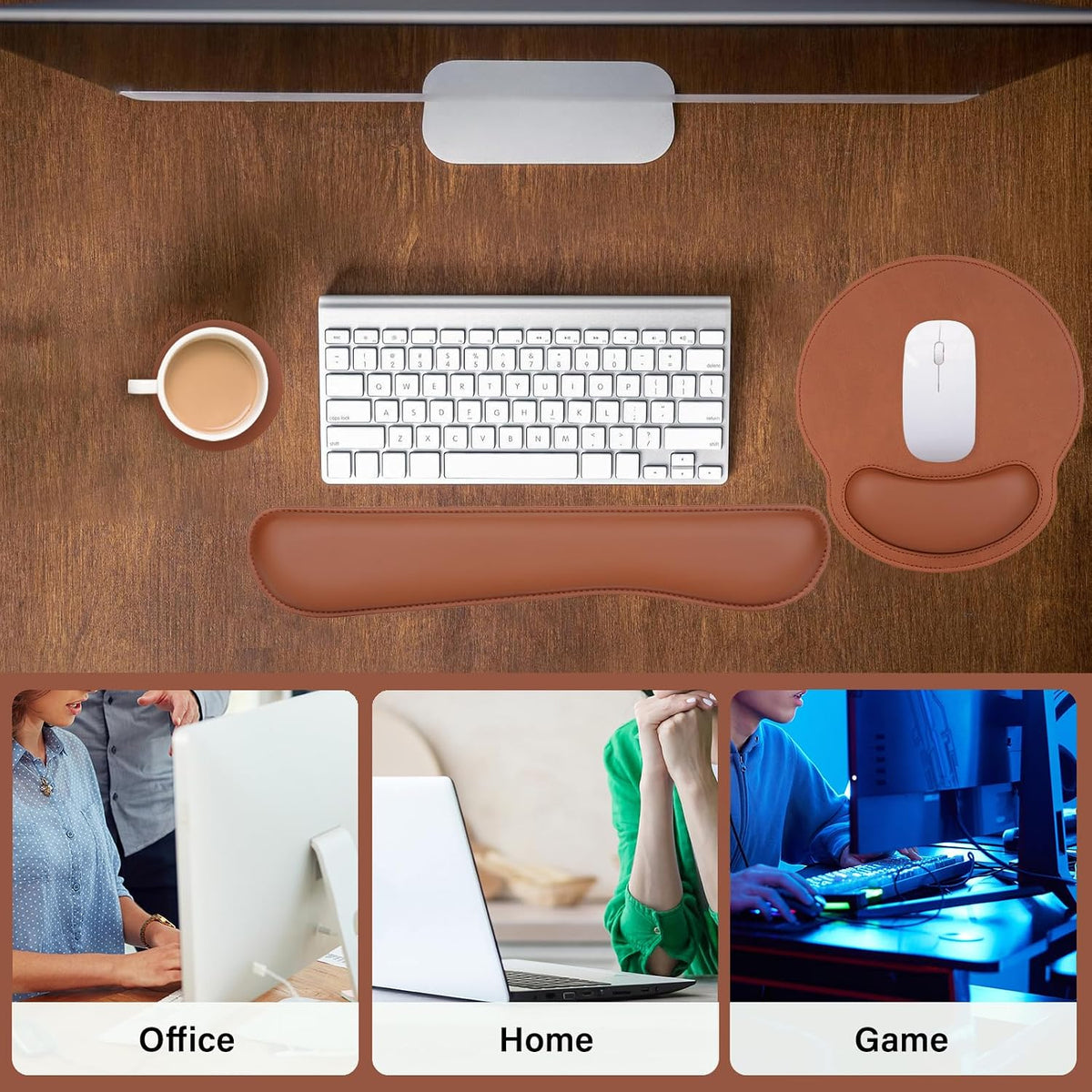 MOSISO Wrist Rest Support for Mouse Pad&Keyboard Set, Brown