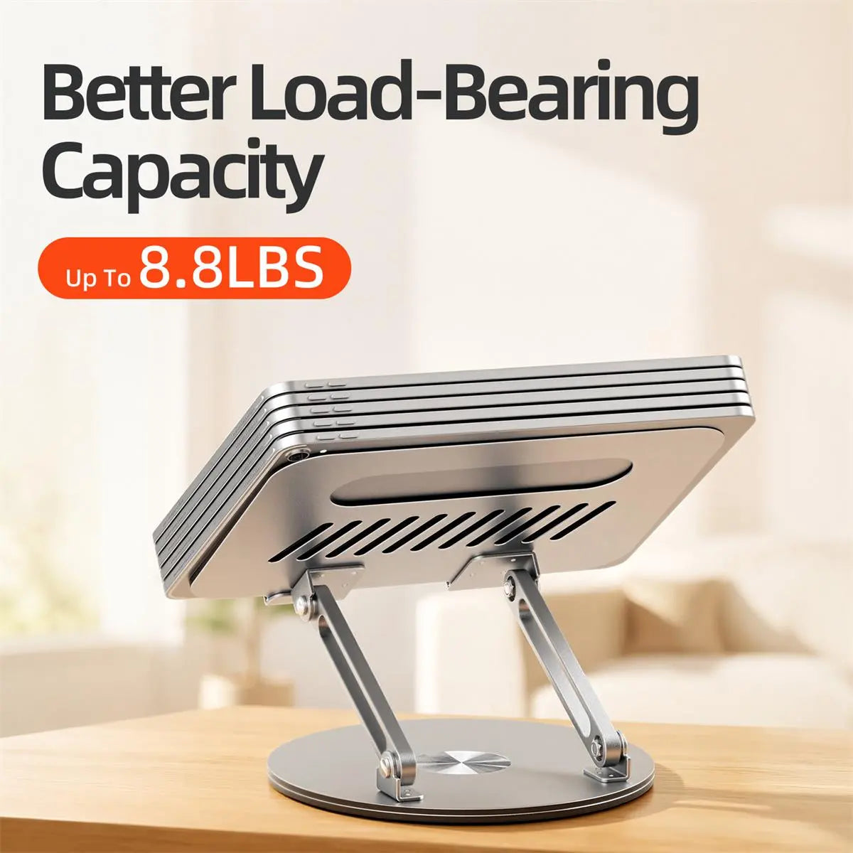 360° Rotating Laptop Stand, Adjustable Foldable Aluminum 2-in-1 Laptop Riser with Phone Holder, Ergonomic Swivel Stand for Gaming Setup, PC Setup & Office Desk