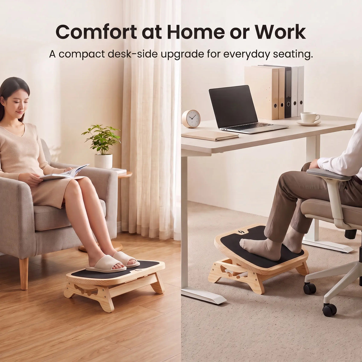 Wooden Under Desk Foot Rest, Adjustable Office Foot Stool with Grip Base