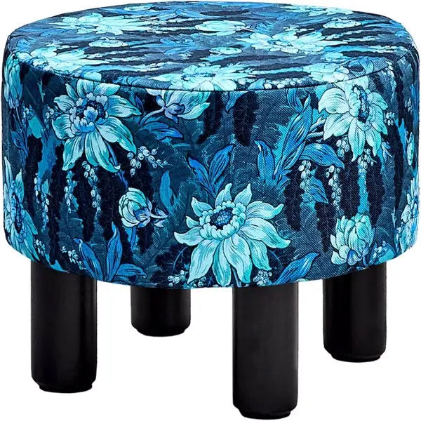 Small Size Upholstered Round Mushroom Furniture Ottoman - Multifunctional Stool with Solid Wood Legs, Pouf Ottoman Foot Rest for Living Room, Bedroom (Black)