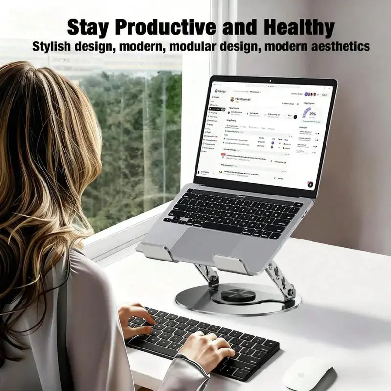Ergonomic Laptop Stand - 360° Full Horizontal Rotation Metal Aluminum Alloy 2-in-1 Multifunctional Hub, Adjustable Foldable Portable Home Desk Holder for Gaming Users, Compatible with Laptops & Mobile Devices, Laptop Stand For Desk, Computer Stand For Lap