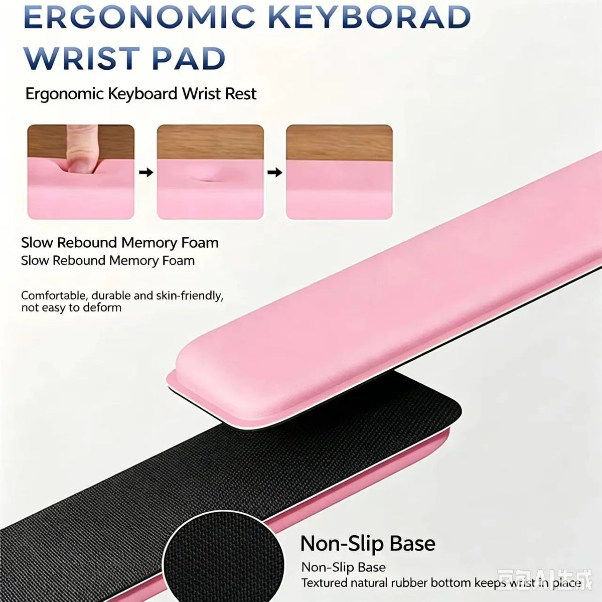 Ergonomic Memory Foam Keyboard Wrist Rest, Cloud-Like Slow Rebound Mouse Pad, Comfortable Non-Slip Wrist Support, Ideal for Long Hours Use