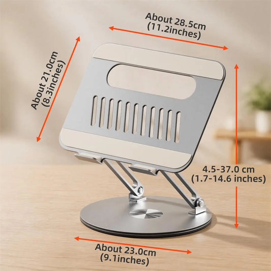 360° Rotating Laptop Stand, Adjustable Foldable Aluminum Laptop Riser, 2-in-1 Laptop & Phone Stand for Gaming & Office