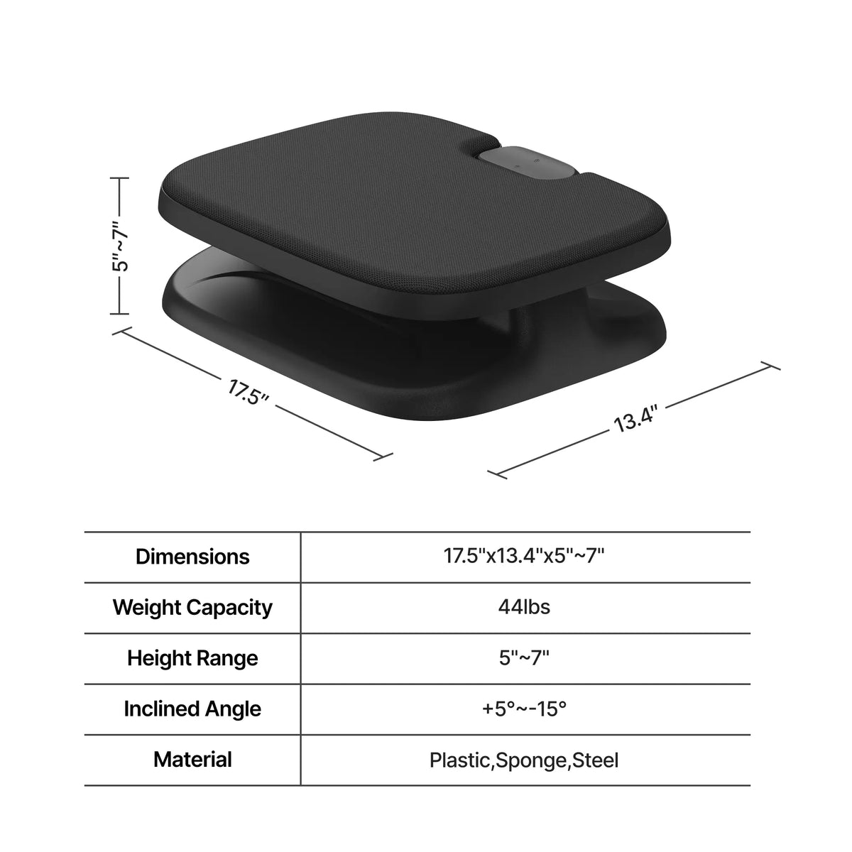 PEGZONE Ergonomic Office Plastic Tilt Foot Rest Under Desk - Pre-Assembled, Split Pedals, Bump Massage Rollers, 4.9" & 5.9" Height Settings, Office Furniture for Home Use, Black