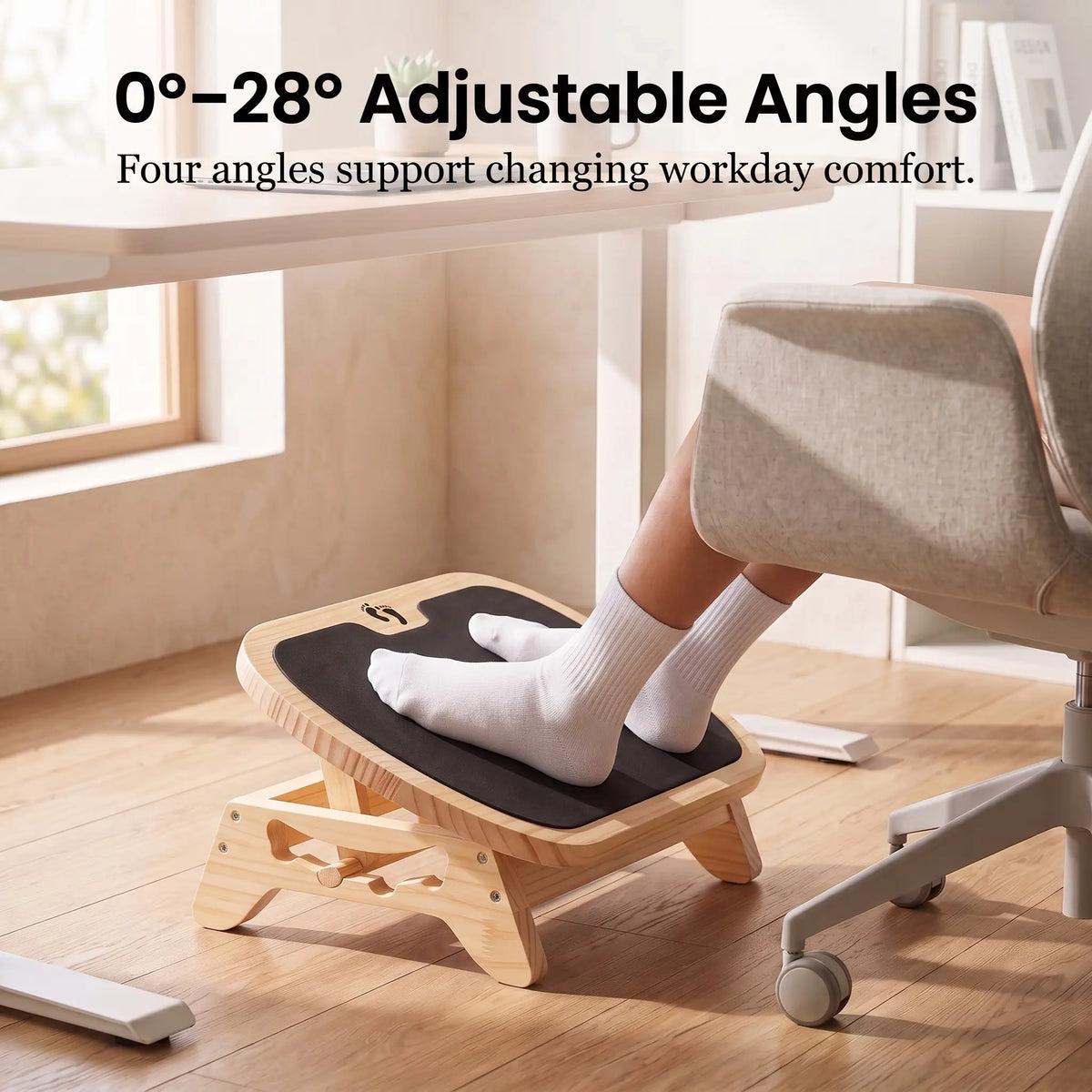 Wooden Under Desk Foot Rest, Adjustable Office Foot Stool with Grip Base