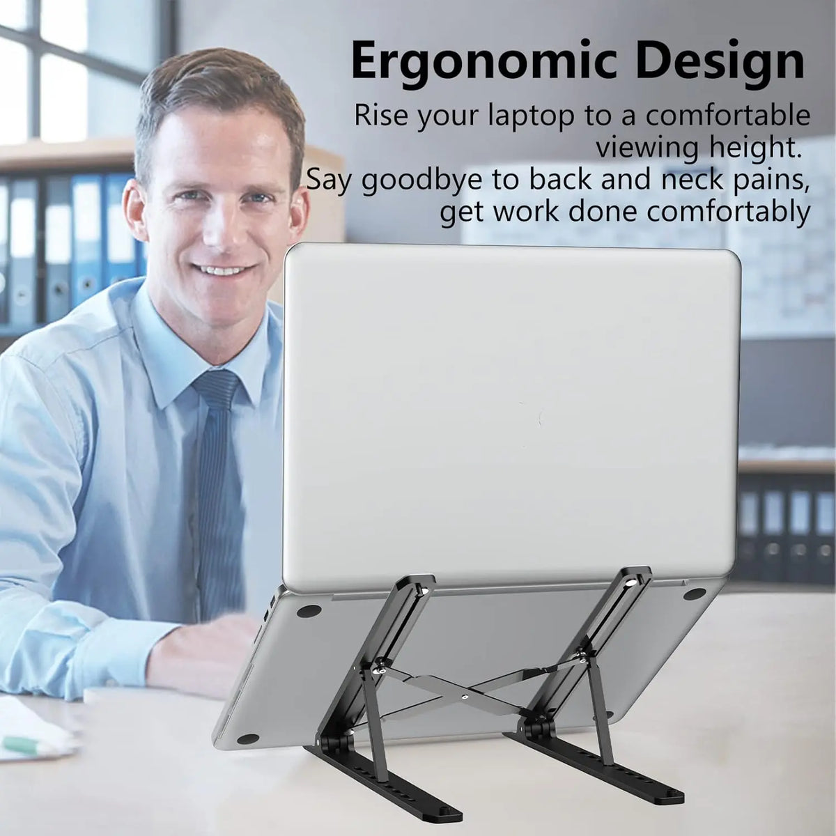 Laptop Stand for Desk, Adjustable Laptop Riser, Black | ABS+Silicone Foldable Portable Notebook Holder, Ventilated Cooling Notebook Mount Computer Stand for 10-15.6” Laptops,Tablets