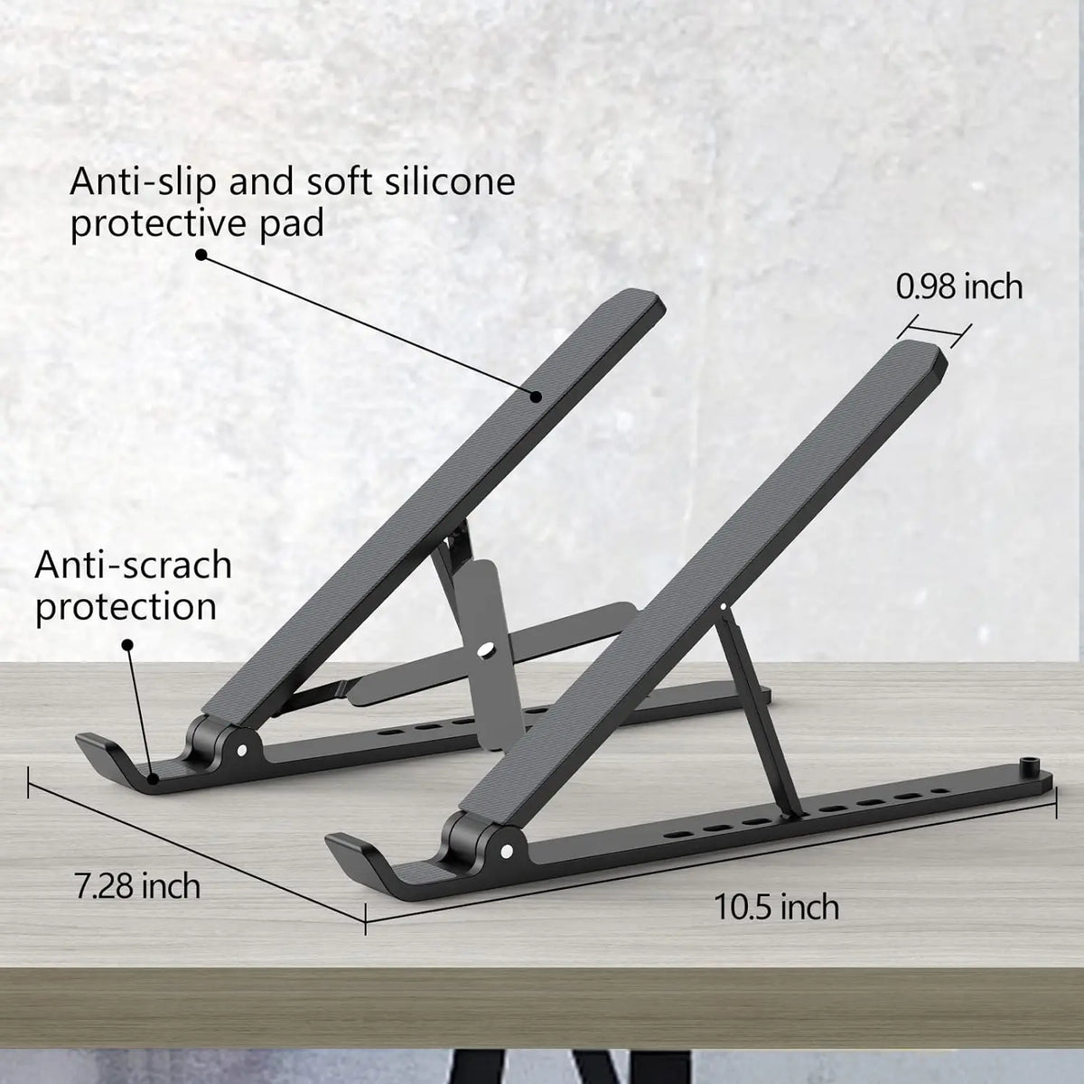 Laptop Stand for Desk, Adjustable Laptop Riser, Black | ABS+Silicone Foldable Portable Notebook Holder, Ventilated Cooling Notebook Mount Computer Stand for 10-15.6” Laptops,Tablets