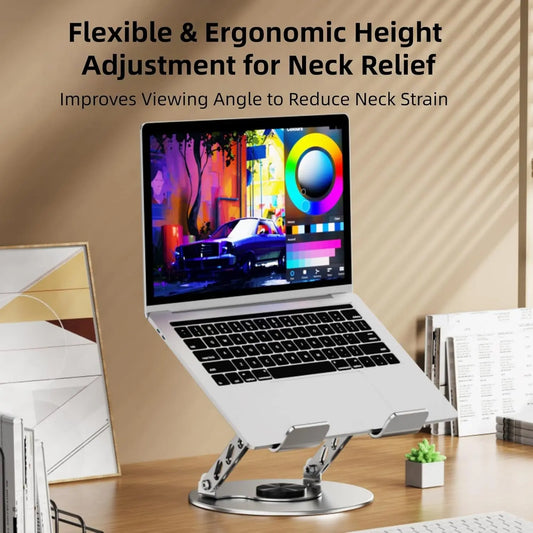 360° Rotatable Adjustable Aluminum Laptop Stand & Tray, 2-in-1 Foldable Controllable Angle Hub for Laptop & Mobile, Ergonomic Portable Compact Travel-Friendly for Office & Home Use, Laptop Stands & Trays, 360° Rotatable Laptop Stands & Trays
