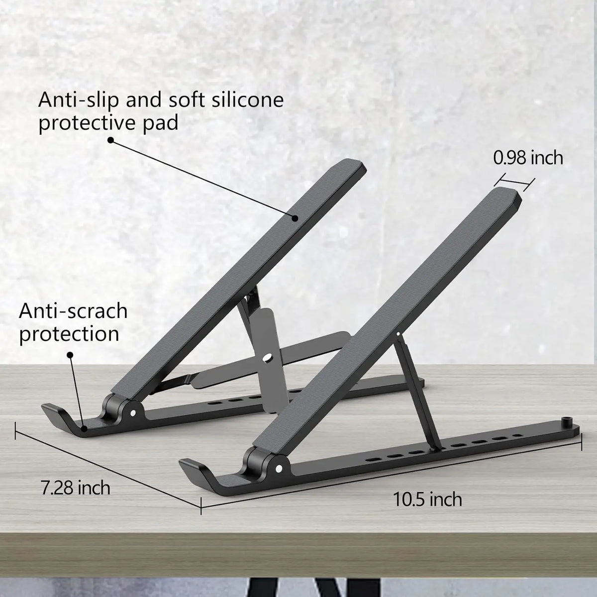 Adjustable Laptop Stand for Desk – Portable Foldable Riser with Ventilated Cooling, Compatible with 10-15.6” Laptops & Tablets (Black)