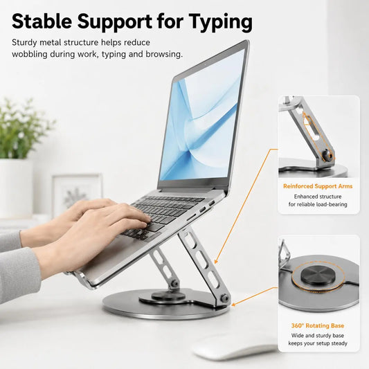 2-in-1 Multifunctional Aluminum Laptop Stand - 360° Swivel Base, Adjustable Foldable Design, Anti-Slip Protection, Broad Compatibility for Gaming Laptops & Mobile Devices, Ideal for Business Trips laptop stand hub