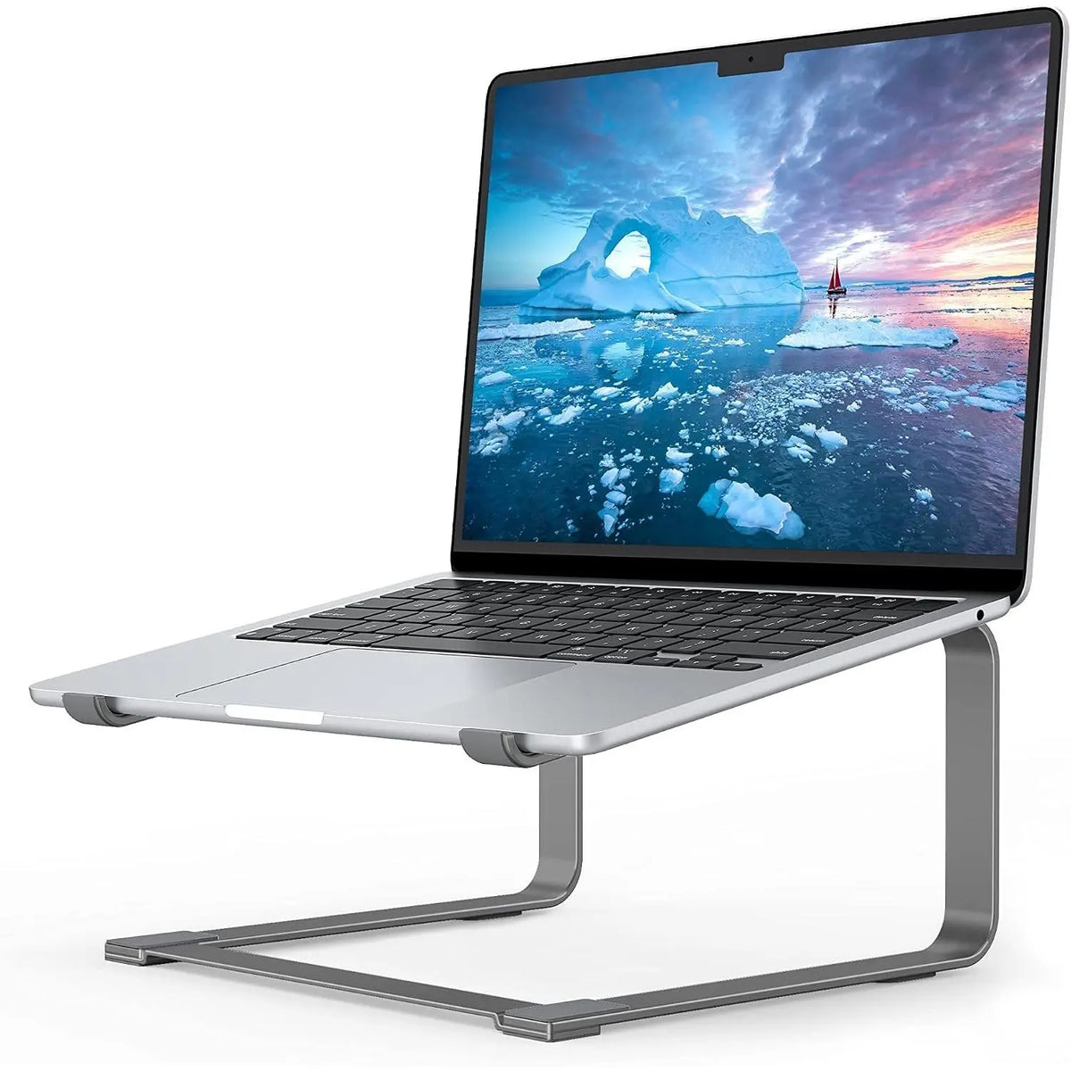 Ergonomic Metal Laptop Stand for Desk, Fits 12-17.3 Inch Laptops, Heavy Duty Stable Desktop Riser, Improves Eye Level & Workspace Organization, SilverGift