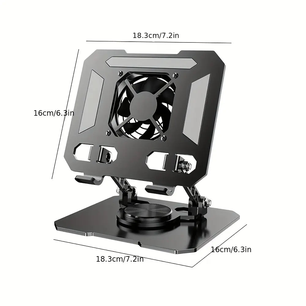 Durable Carbon Steel Tablet & Laptop Stand - USB-Powered Dual Fans Cooling Pad, 360° Rotating Base, Adjustable Height, Ergonomic Desk Office Accessory for Ipads, Tablets/Laptops