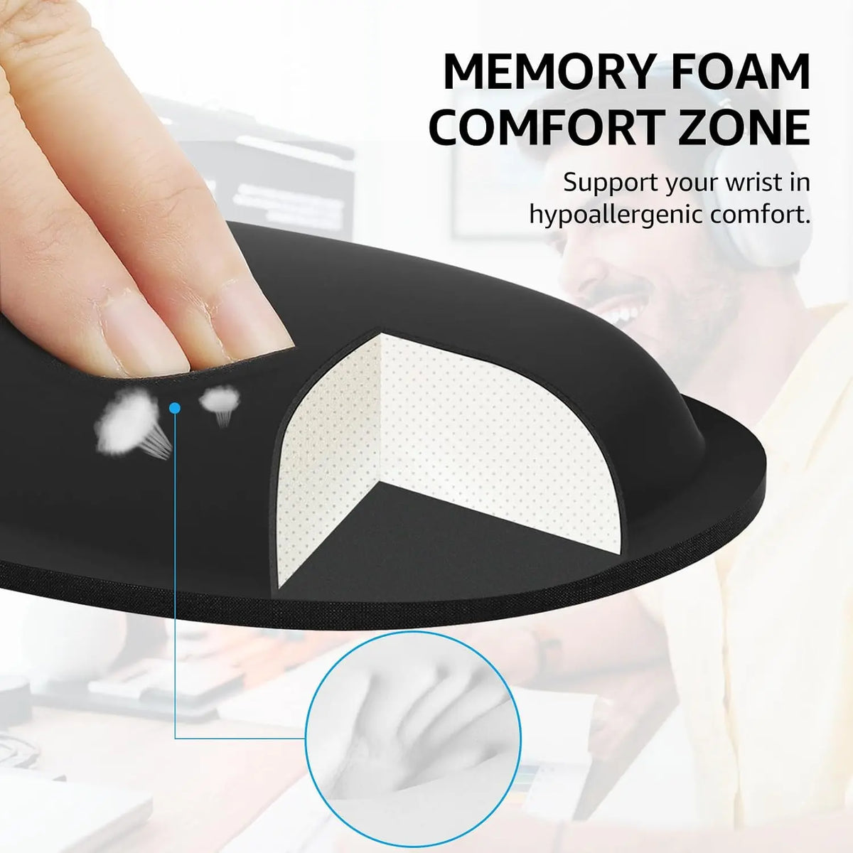 Memory Foam Keyboard Wrist Rest, Ergonomic Design, Non-Slip Base, Wrist Support for Office Use, Supports Wrists