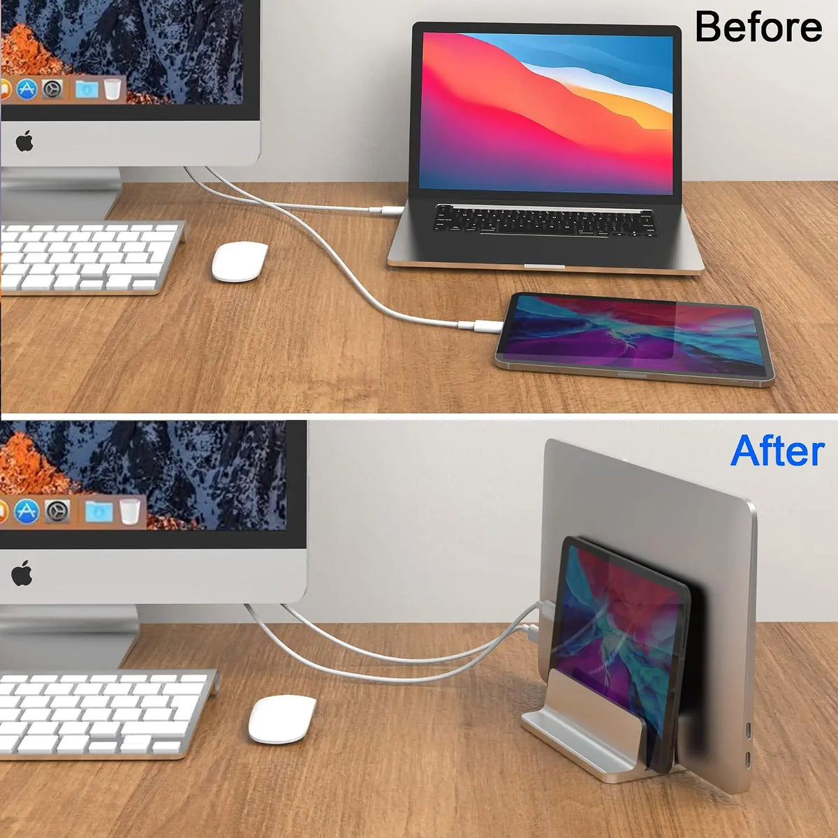 Vertical Laptop Stand, Adjustable 2 Slot  Desktop Holde(Up to 17.3 inch), Fits  MacBook/ Surface///ChromeBook/iPad and Gaming Laptops ()