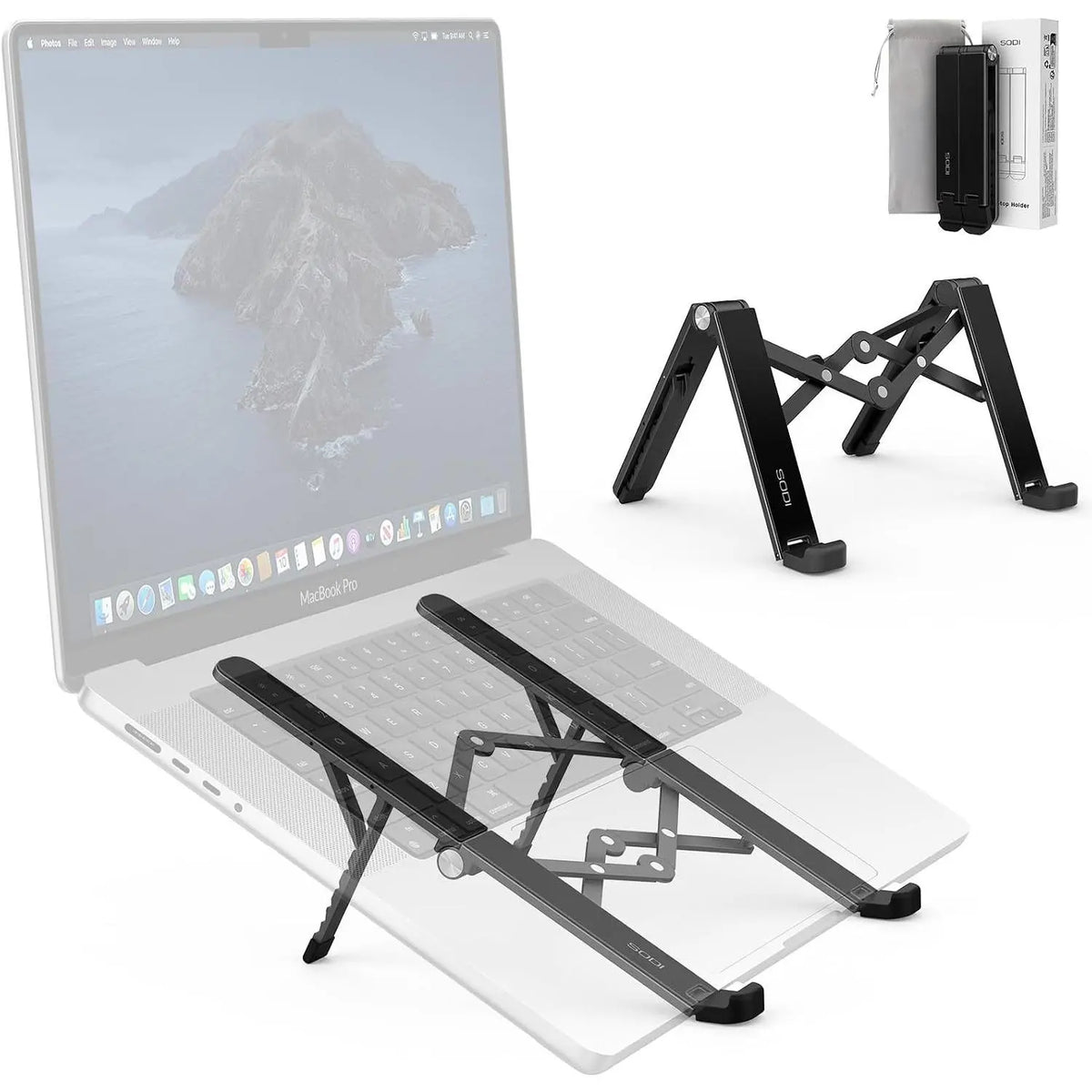 Ultra Compact Foldable & Portable Laptop Stand for Desk, Lightweight Tablet Stand for Business Travel, Library, Cafe, 6-Level Height Ergonomic Aluminum Computer Holder for 10-16" LaptopsGift
