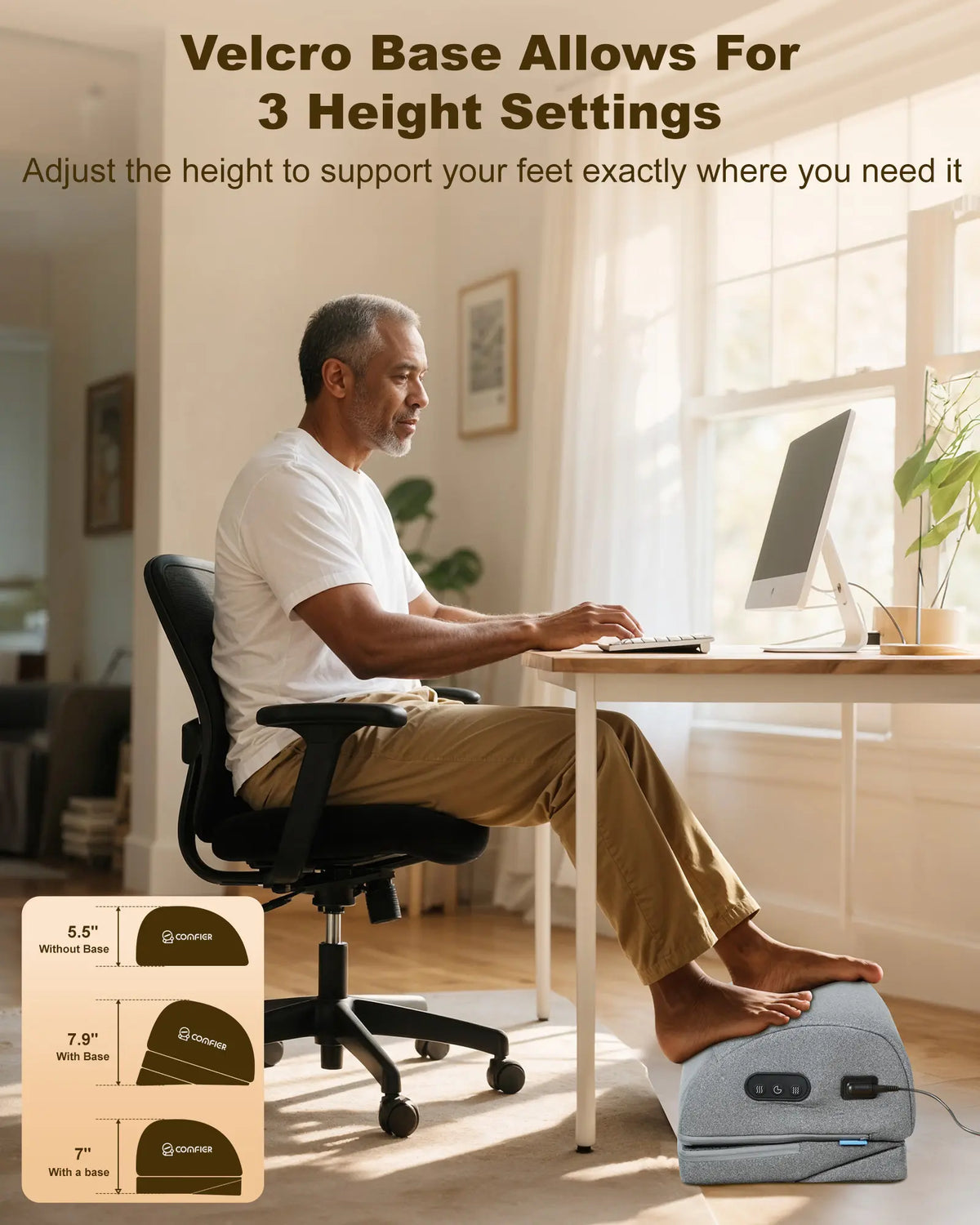 Comfier Foot Rest Under Desk at Work with Heat,Vibration,Foot Heater Foot Warmer,3 Height Under Desk Foot Rest for Office Chair,Gaming Chair Footstool, Ergonomic Heated Footrest,Computer Desk Use,sohochic