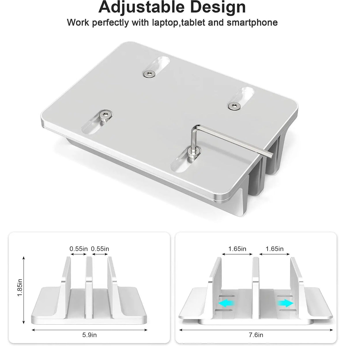 Vertical Laptop Stand, Adjustable 2 Slot  Desktop Holde(Up to 17.3 inch), Fits  MacBook/ Surface///ChromeBook/iPad and Gaming Laptops ()