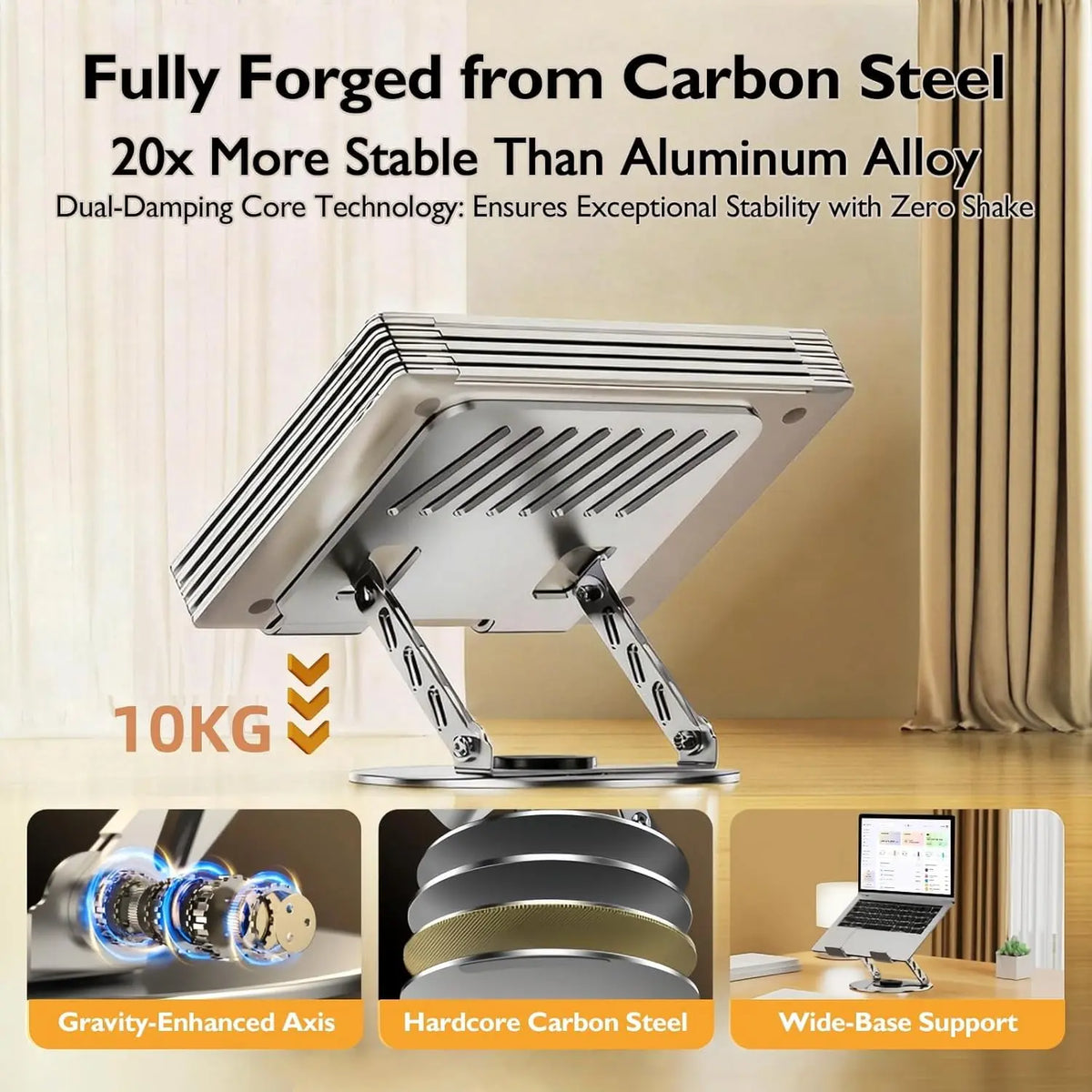 Aluminum Alloy 360° Rotating Adjustable Laptop Stand, Foldable Ergonomic Riser with Heat Vent, Compatible with 10-17.3 in Laptops & Tablets