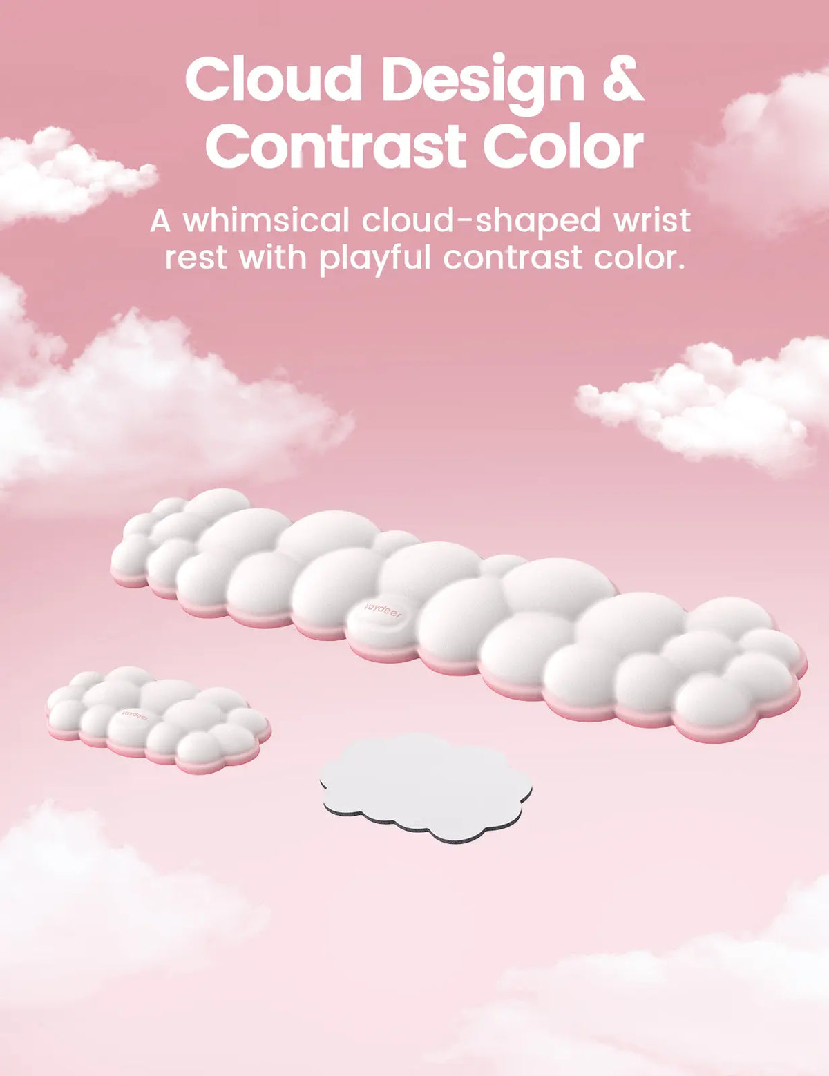 Vaydeer Ergonomic Memory Foam Cloud Keyboard Wrist Rest - Non-Slip, Official Setup, Creamy PC Accessories, Desk Accessories, Mouse Pad for Computer Laptop Gaming, Girly Office Item