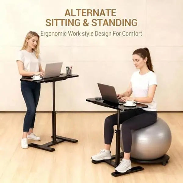 Height Adjustable Rolling Laptop Standing Desk - Ergonomic Laptop Stand, Desktop Stand Setup, Home Office/Classroom Overbed Table with 4 Hidden 360° Wheels, 1-Hand Height Adjustment, Tilting Cart (Black), Computer Stand For Laptop, High,sohochic