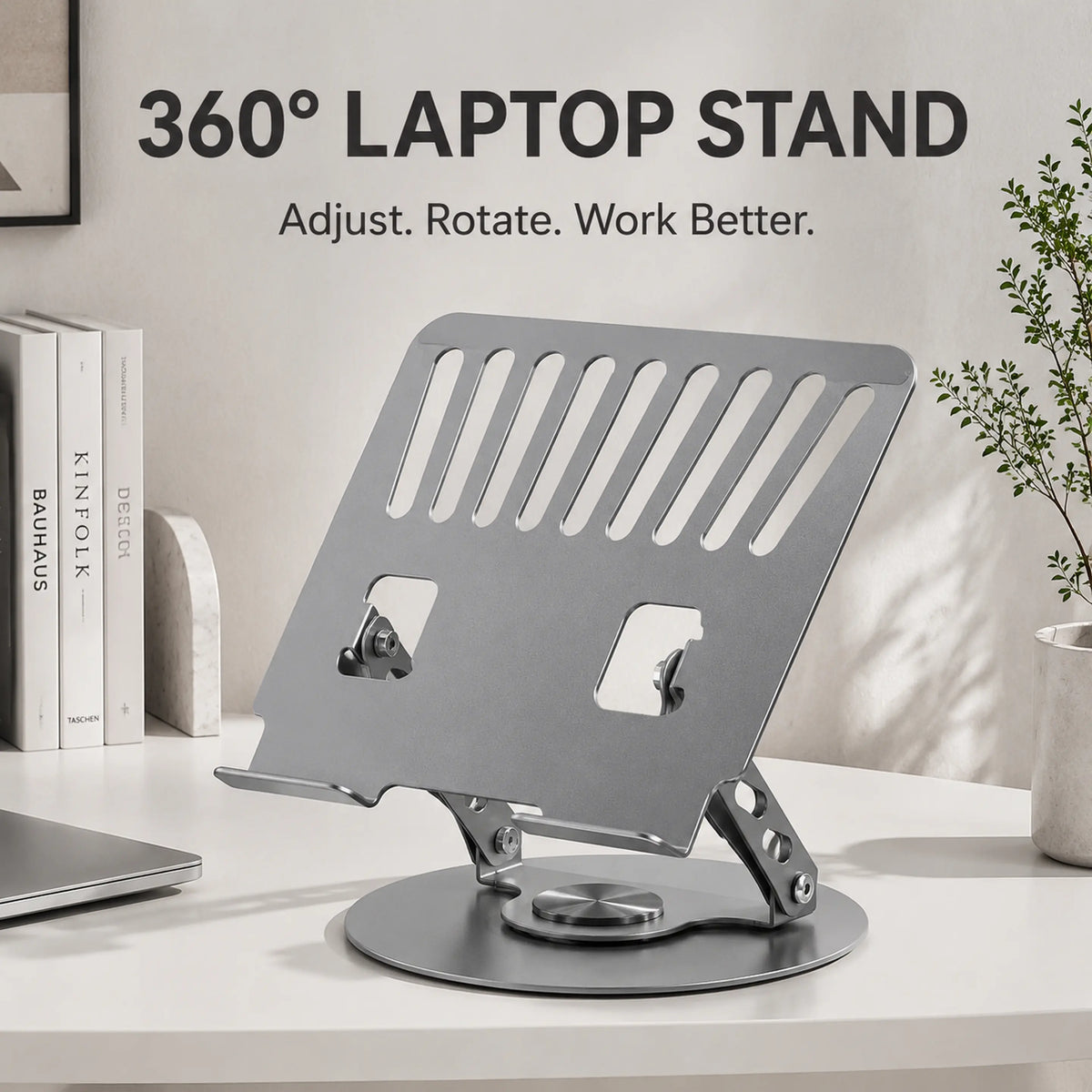 360° Rotation Aluminum Laptop Stand - 2-in-1 Multifunctional Hub, Height-Tilt Adjustable Ventilated Cooling Riser, Foldable Portable Matte Alloy Multi-Angle Holder for Gaming Laptops, Tablets, Home Office