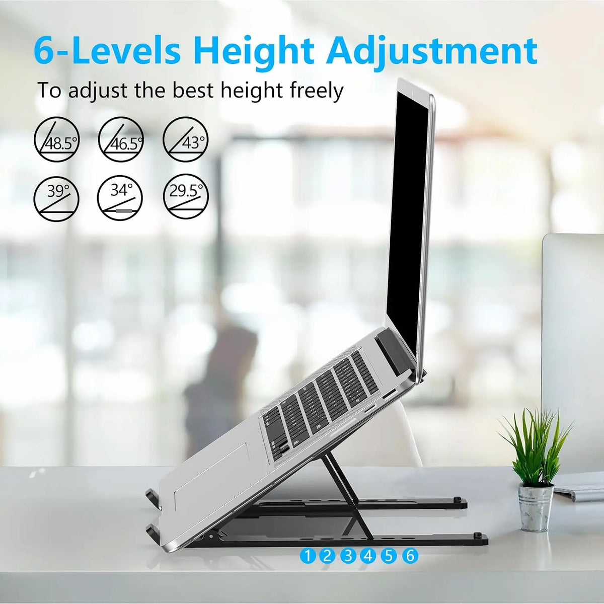 Adjustable Laptop Stand for Desk, Foldable Portable Aluminum Computer Riser with Cooling Vents, Ergonomic Notebook Holder Compatible with 10-17" MacBook, Dell, HP, Lenovo – Black