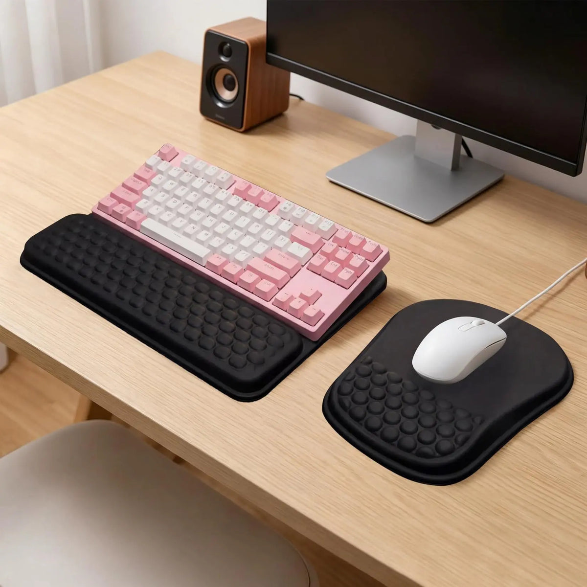 Gaomon Ergonomic Keyboard Wrist Rest & Mouse Pad Set, 2-Pack Lycra Memory Foam Wrist Support with Massage Texture, Adjustable Anti-Slip Surface, Circulation-Boosting for Office Gaming, Compatible with Most Keyboards and Mice, Black