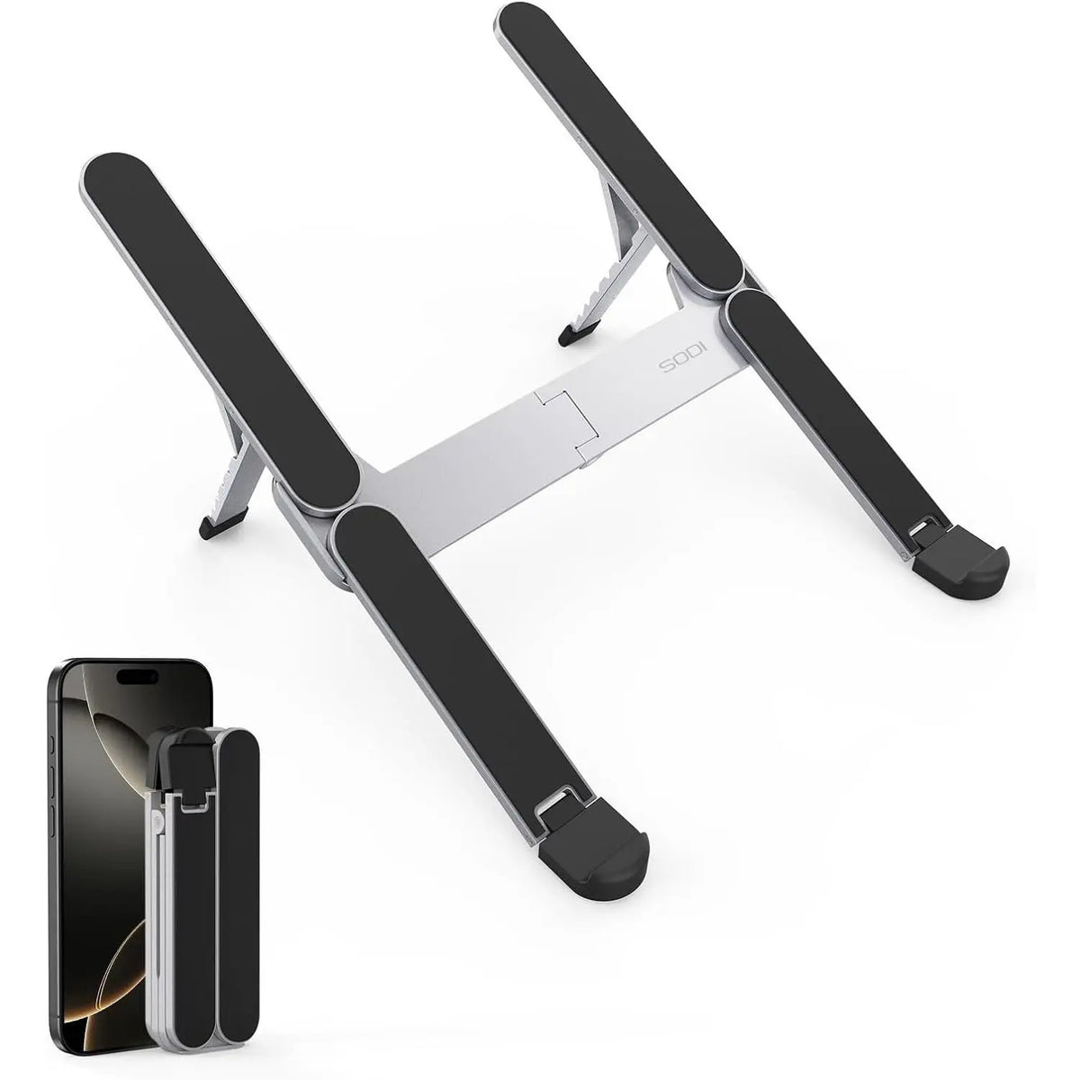 Ultra Compact Foldable & Portable Laptop Stand for Desk, Lightweight Tablet Stand for Business Travel, Library, Cafe, 6-Level Height Ergonomic Aluminum Computer Holder for 10-16" LaptopsGift