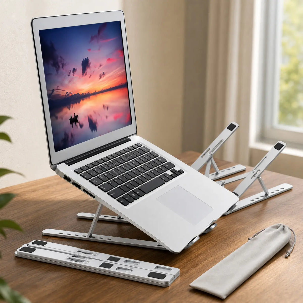 Adjustable Foldable Aluminum Laptop Stand for Desk, Silver - Ergonomic Riser for 10-15.6 inch Laptops and Tablets with Adjustable Height & Angle for Improved ComfortGift