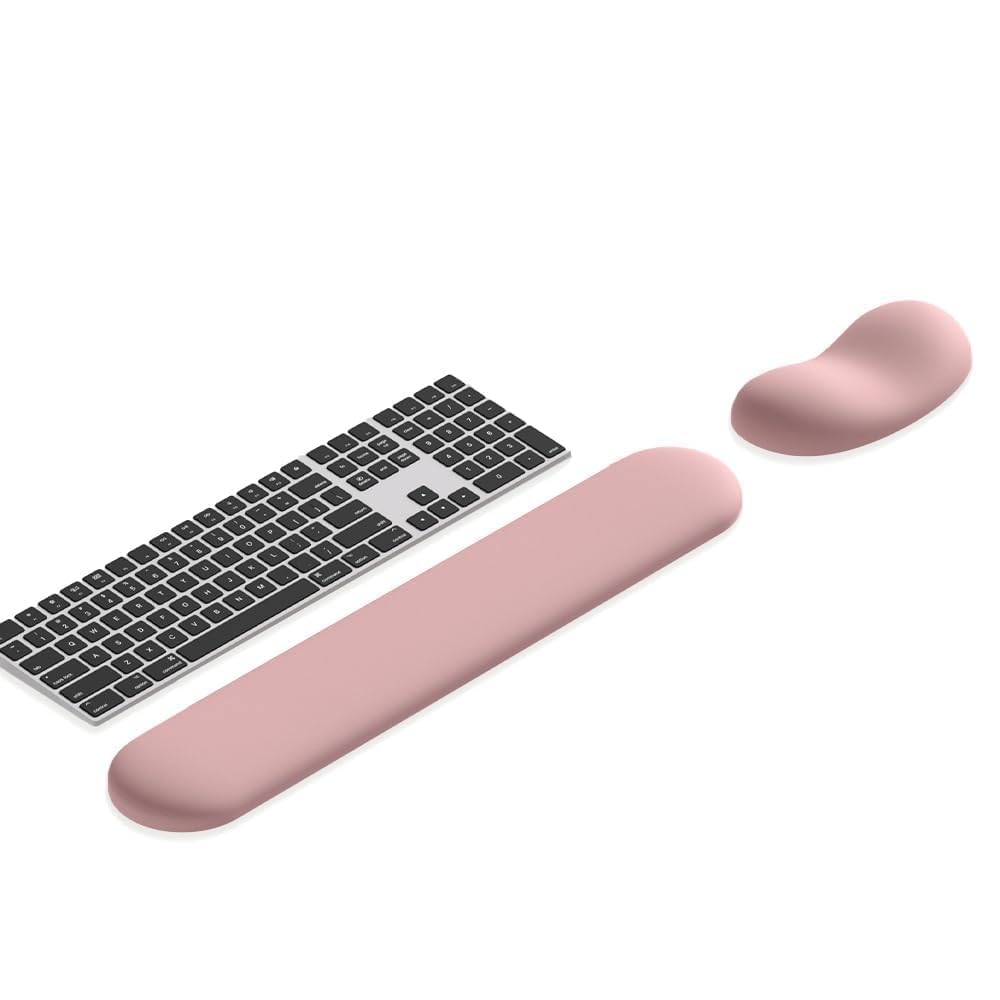 Ergonomic Wrist Rest Set for Keyboard and Mouse | Cooling Gel & Slow-Rebound Memory Foam Palm Support Pad | Luxe Leather, Minimalist, Non-Slip PU Base for Office, Laptop & Gaming (03White)