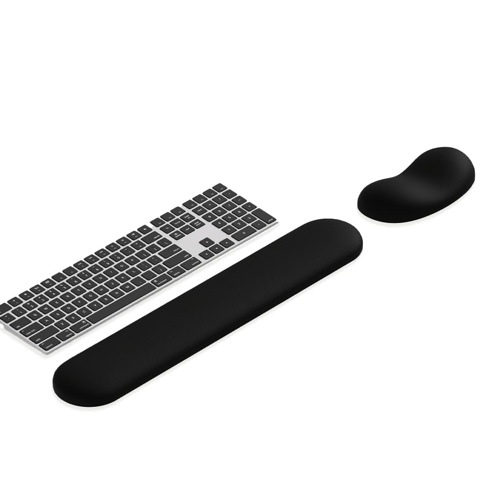 Ergonomic Wrist Rest Set for Keyboard and Mouse | Cooling Gel & Slow-Rebound Memory Foam Palm Support Pad | Luxe Leather, Minimalist, Non-Slip PU Base for Office, Laptop & Gaming (03White)