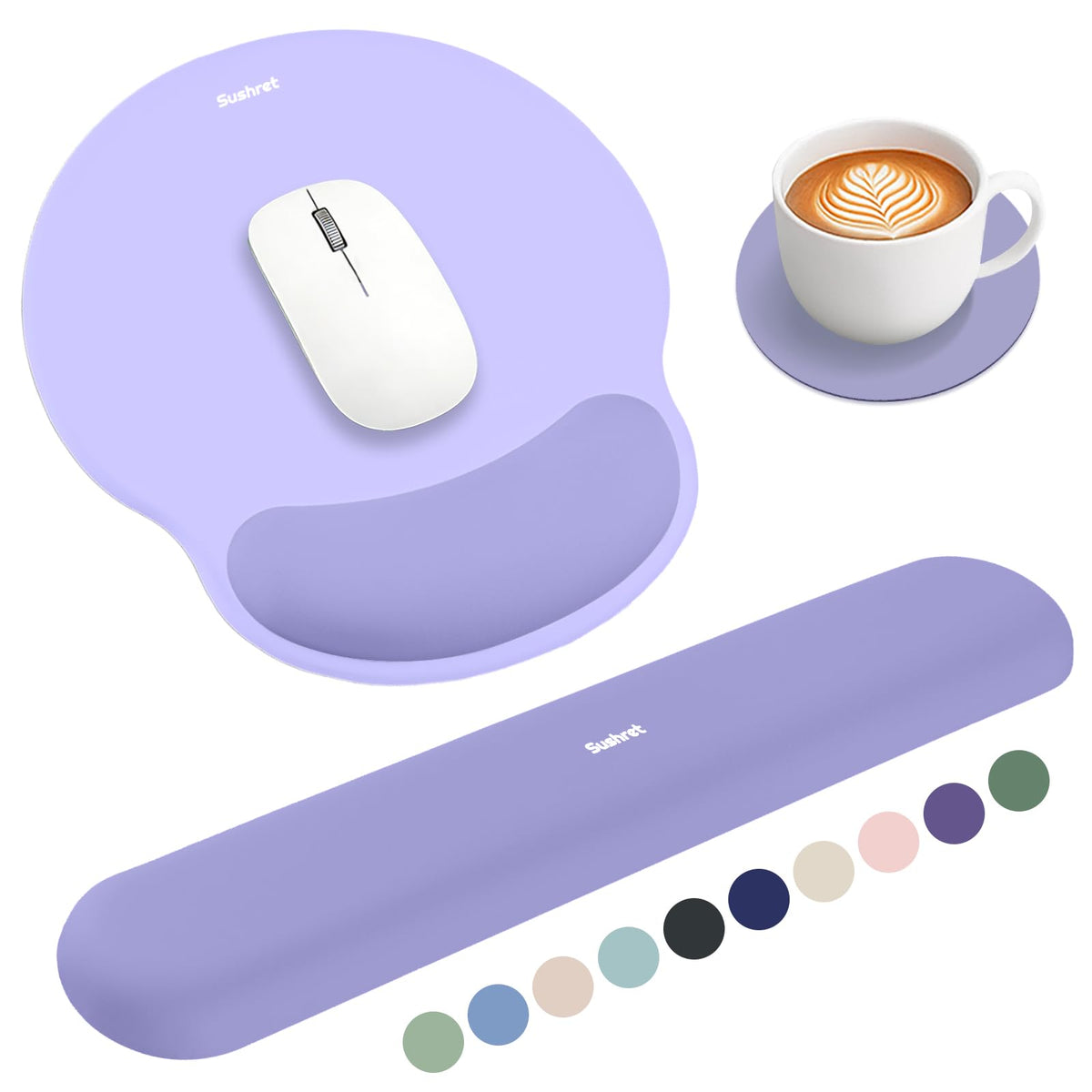 Sushret Mouse Pad and Keyboard Wrist Rest, 3-in-1 Gel Memory Foam Ergonomic Mouse Pad with Wrist Rest Set,Gaming Mousepad Arm Cushion Support for Computer Office Desk Accessories Cute Setup,Sage Green