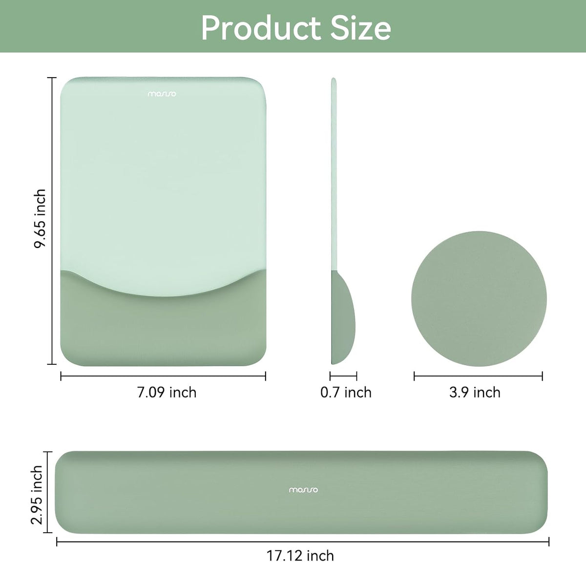 MOSISO Ergonomic Keyboard & Mouse Pad Wrist Rest Set, Antique Green