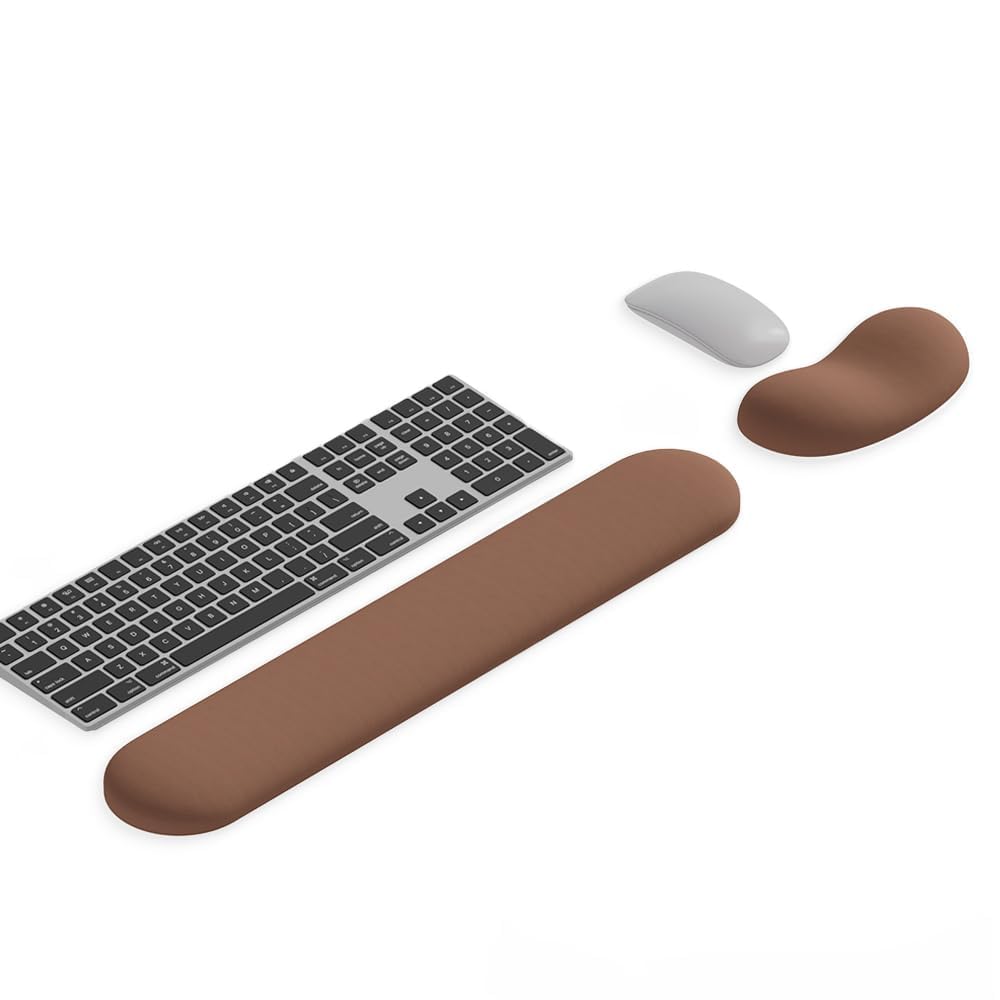 Ergonomic Wrist Rest Set for Keyboard and Mouse | Cooling Gel & Slow-Rebound Memory Foam Palm Support Pad | Luxe Leather, Minimalist, Non-Slip PU Base for Office, Laptop & Gaming (03White)