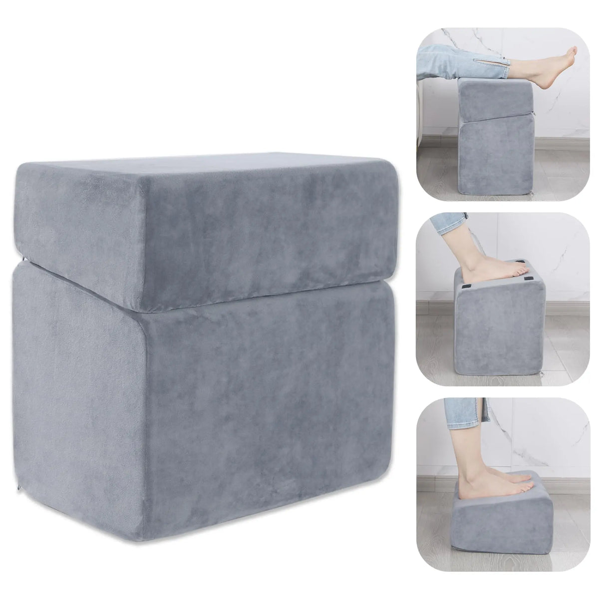 HOMBYS Ergonomic Office Under Desk Foot Rest - ROYALAY 3 Adjustable Height Velvet Footrest, High-Density Memory Foam, Good Posture Support, Foot Pressure Relief, Removable Washable Cover, Office Desk Accessories (Home Use)