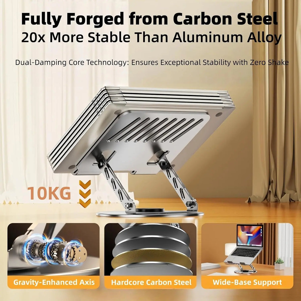Gray Laptop Stand - 360° Rotating Adjustable Dual-Axis Foldable Portable Upright Riser, Desk Accessories, Office Desk Accessories, Compatible with MacBook & 10-15 in Laptops