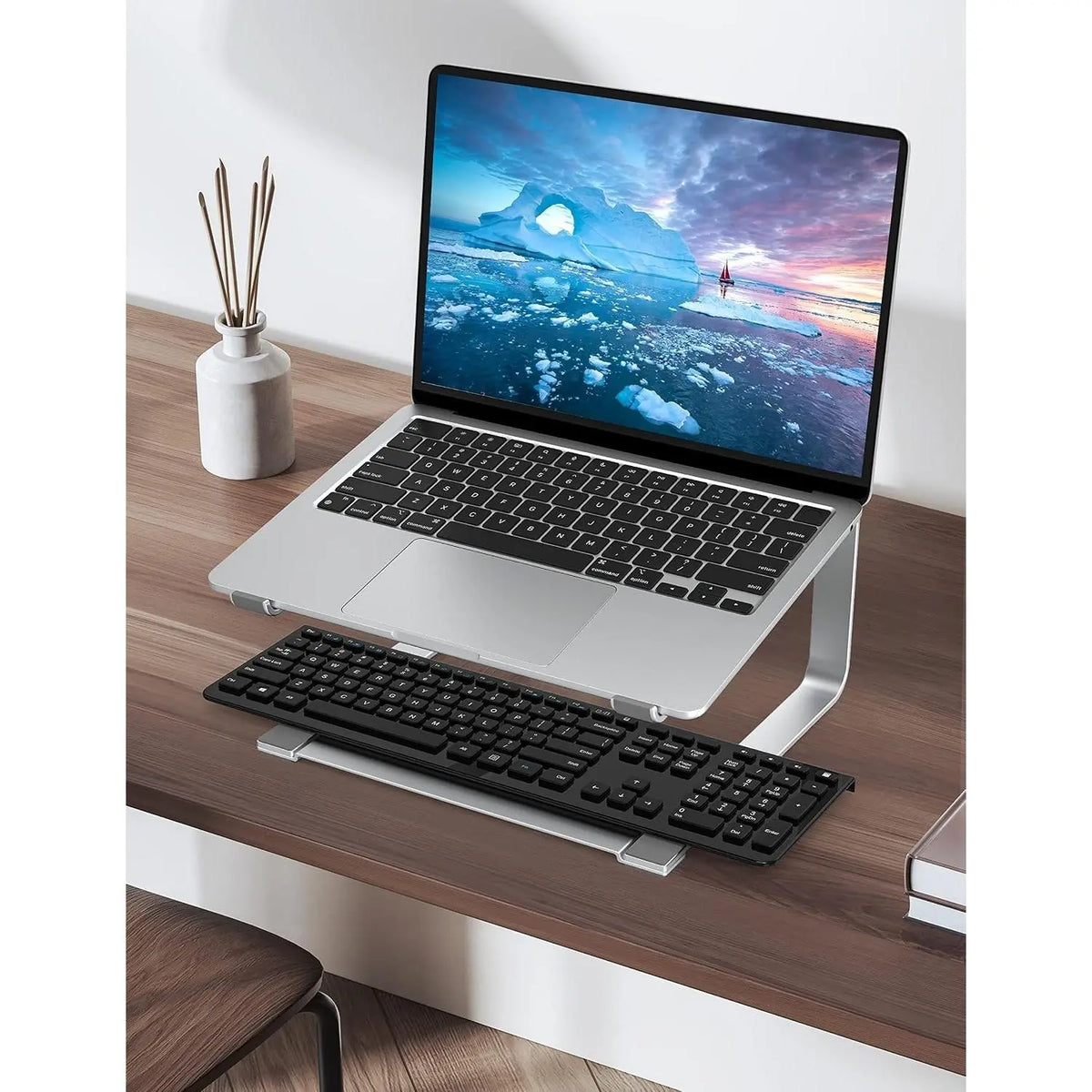 Ergonomic Metal Laptop Stand for Desk, Fits 12-17.3 Inch Laptops, Heavy Duty Stable Desktop Riser, Improves Eye Level & Workspace Organization, SilverGift