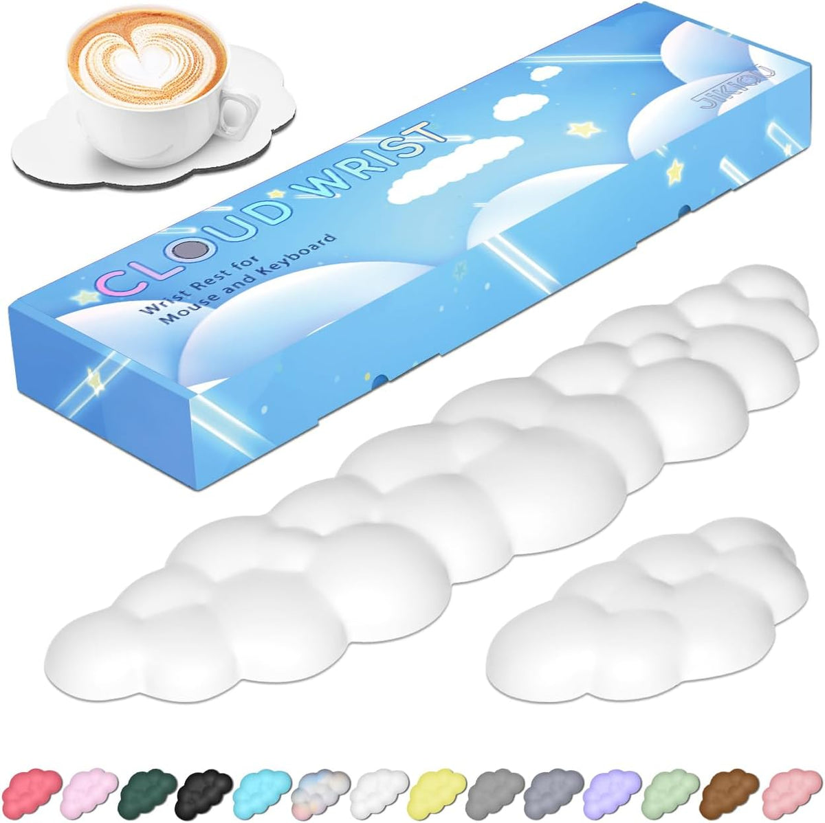 JIKIOU Upgrade Leather Cloud Wrist Rest for Keyboard and Mouse & Cup Pad