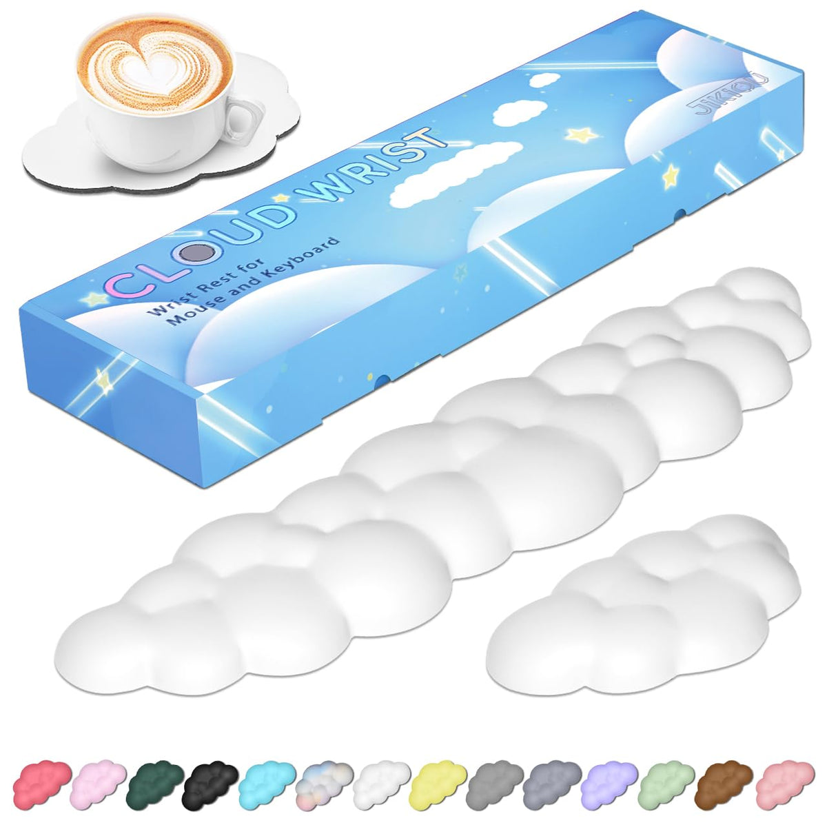 JIKIOU Upgrade Leather Cloud Wrist Rest for Keyboard and Mouse & Cup Pad