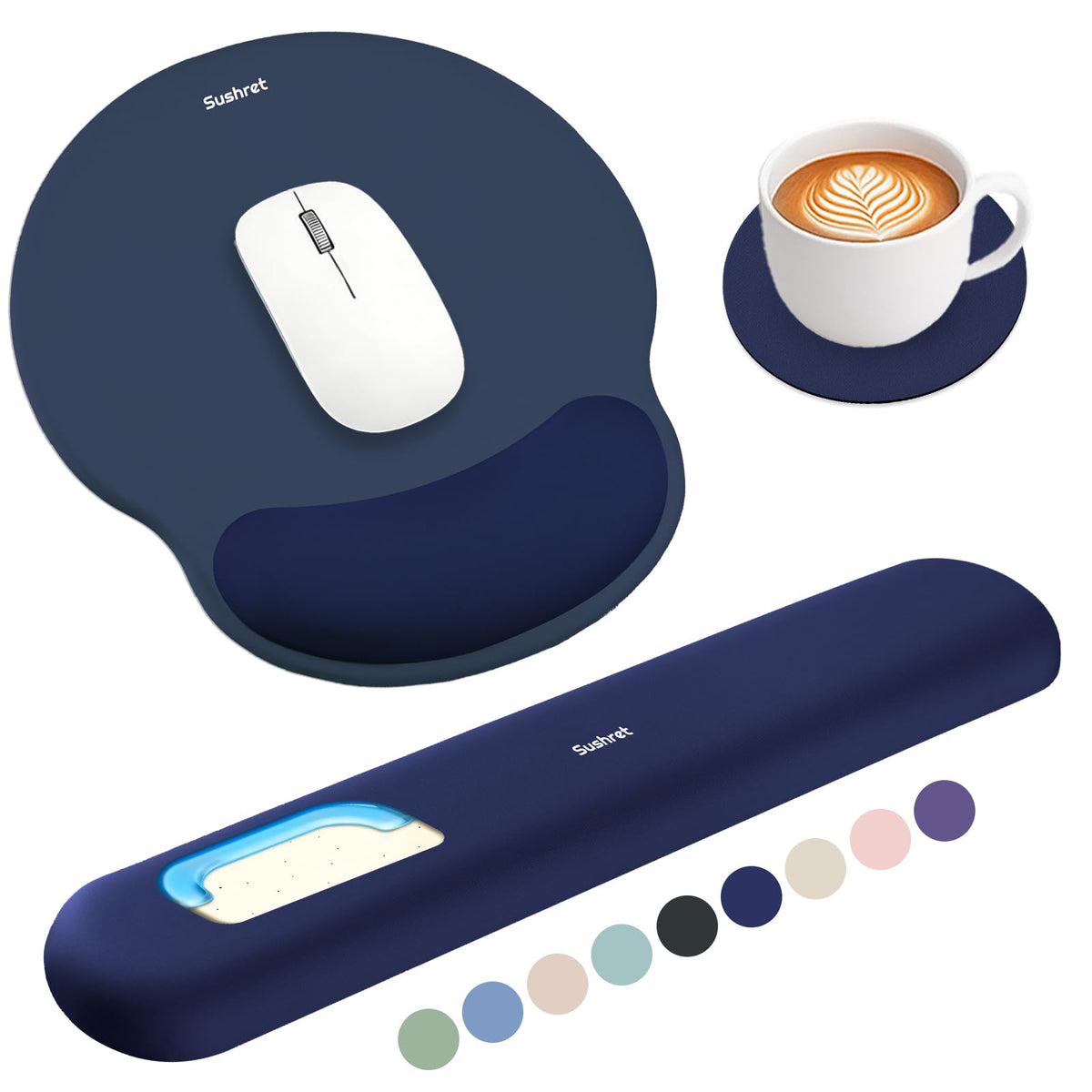 Sushret Mouse Pad and Keyboard Wrist Rest, 3-in-1 Gel Memory Foam Ergonomic Mouse Pad with Wrist Rest Set,Gaming Mousepad Arm Cushion Support for Computer Office Desk Accessories Cute Setup,Sage Green