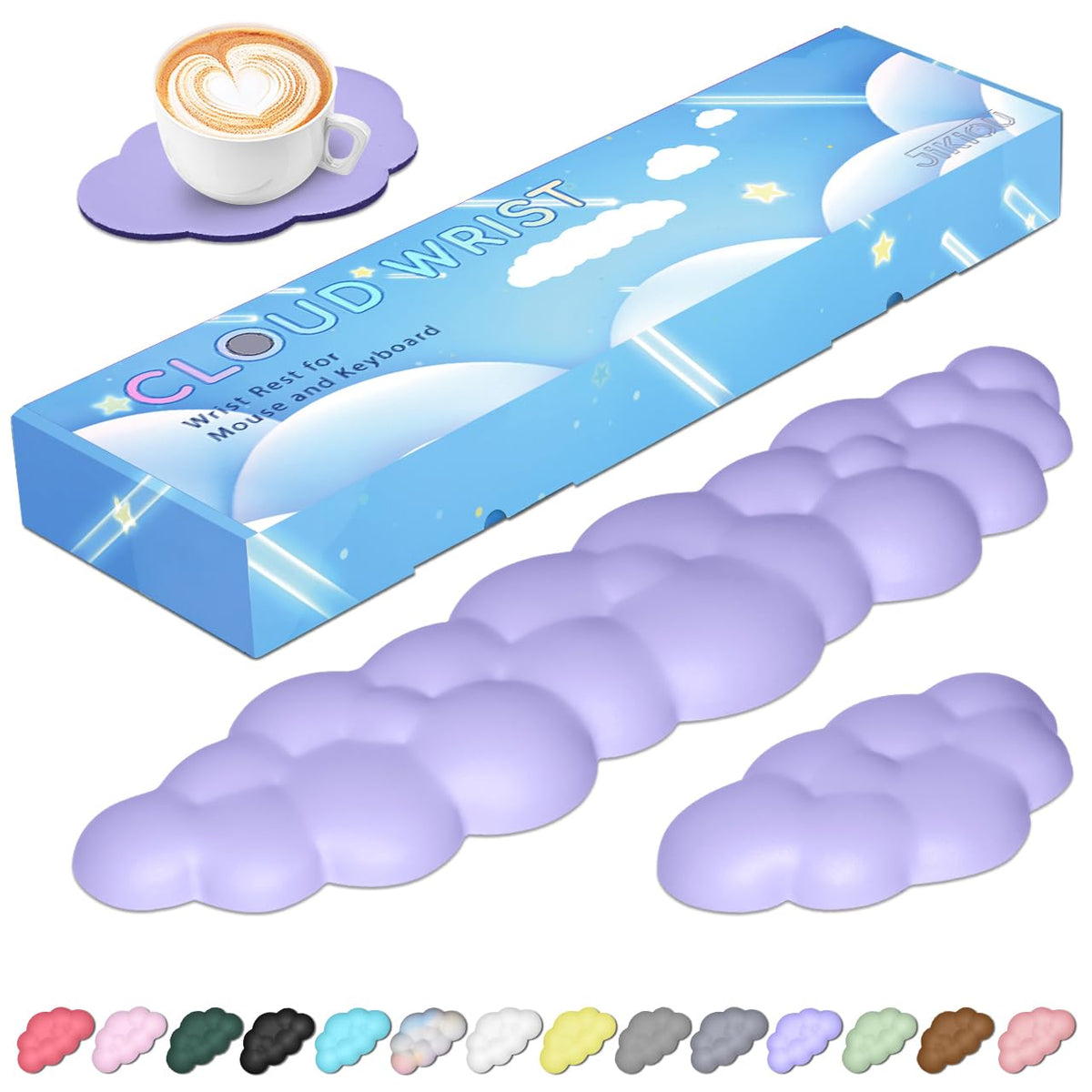 JIKIOU Upgrade Leather Cloud Wrist Rest for Keyboard and Mouse & Cup Pad